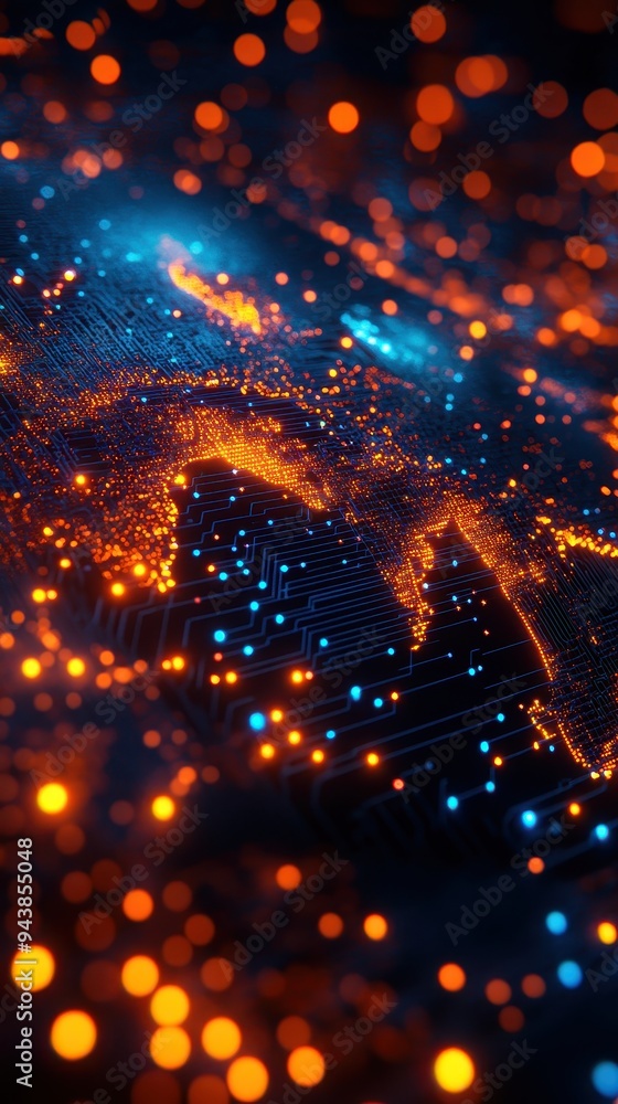 Aufkleber abstract glowing orange and blue network, representing data connections and digital communication in