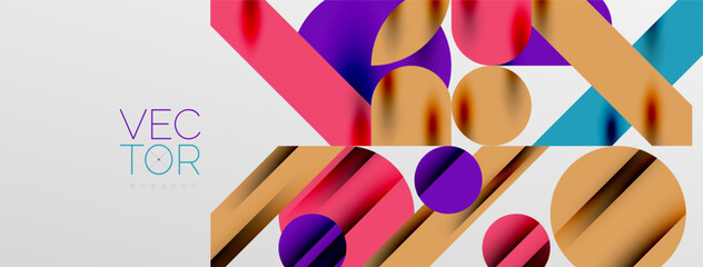 Colorful simple dynamic geometric forms circles lines and round shapes. Mosaic techno art concept. Vector Illustration For Wallpaper, Banner, Background, Card, Book Illustration, landing page