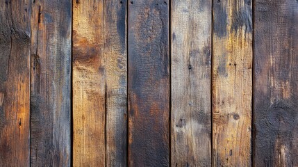 Fototapeta premium Close-up of rustic wooden planks with a weathered texture, ideal for a natural, earthy background.