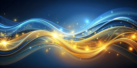 swirling blue and gold waves on a glittering dark surface