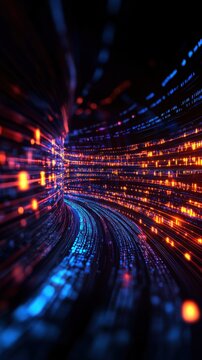 Abstract digital background with glowing lines and binary code, representing technology and futuristic data communication.