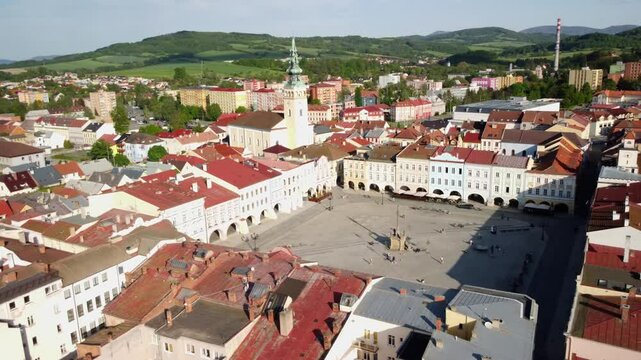 Sigmund Freud Square in Př&iacute;bor, the historic architecture, and the central Marian column, Př&iacute;bor, Czech Republic
