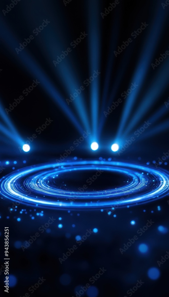 Poster Abstract blue lights and circular pattern, creating a futuristic and dynamic visual effect. Ideal for technology or digital-themed backgrounds.