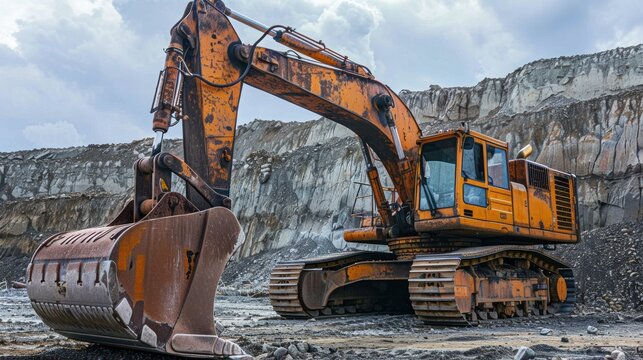 Side view of a dragline excavator with its bucket extended