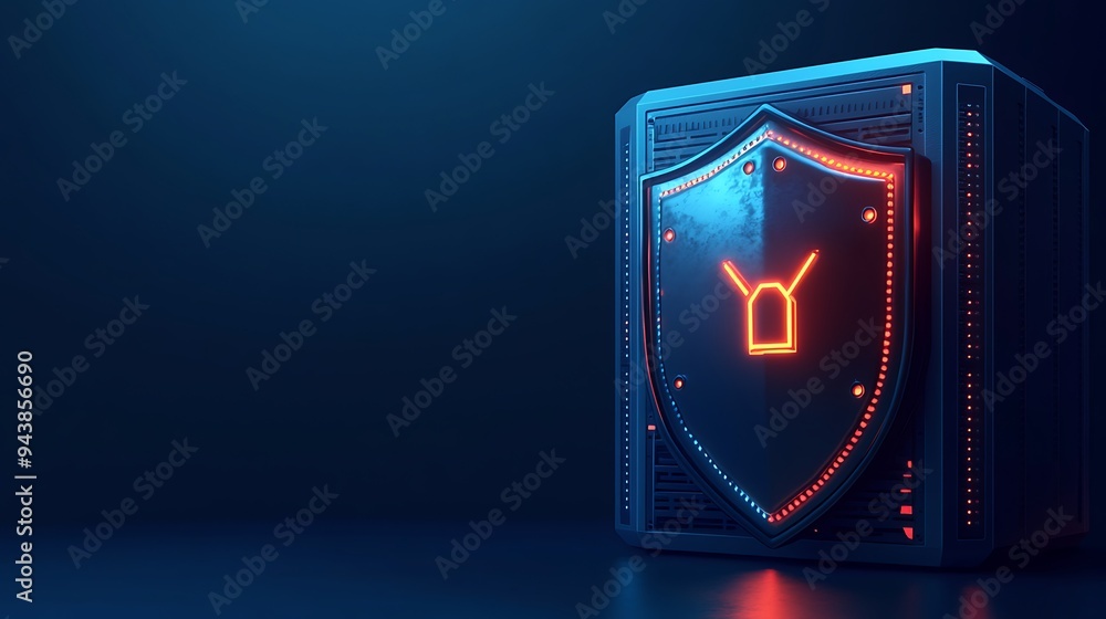 Poster futuristic digital shield with glowing cybersecurity icon representing advanced technology and data 