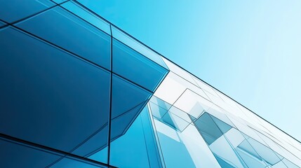 Minimalistic architectural structure with sharp lines and geometric shapes set against a clear blue sky. Modern and sleek design, perfect for backgrounds.