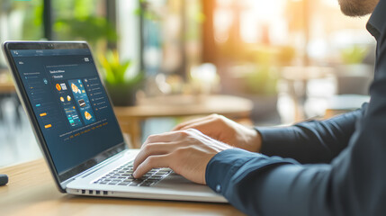 Businessman at desk concentrating on laptop showing daily deals and promotions, emphasizing the significance of digital marketing strategies in modern business environment