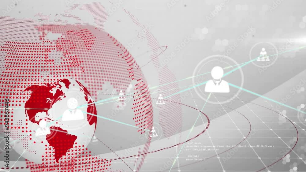 Poster global network connections and data exchange animation over world map and icons