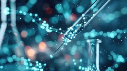 Brain with interconnected neurons glowing, lab setting, innovative scientific research