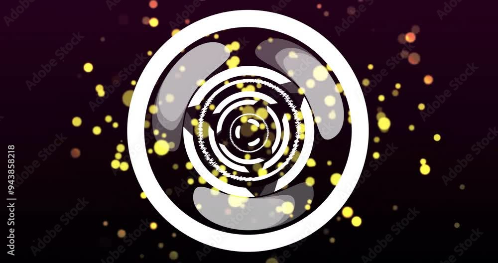 Poster animating circular patterns and glowing particles over dark background