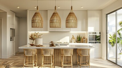Modern kitchen featuring natural materials and stylish decor.