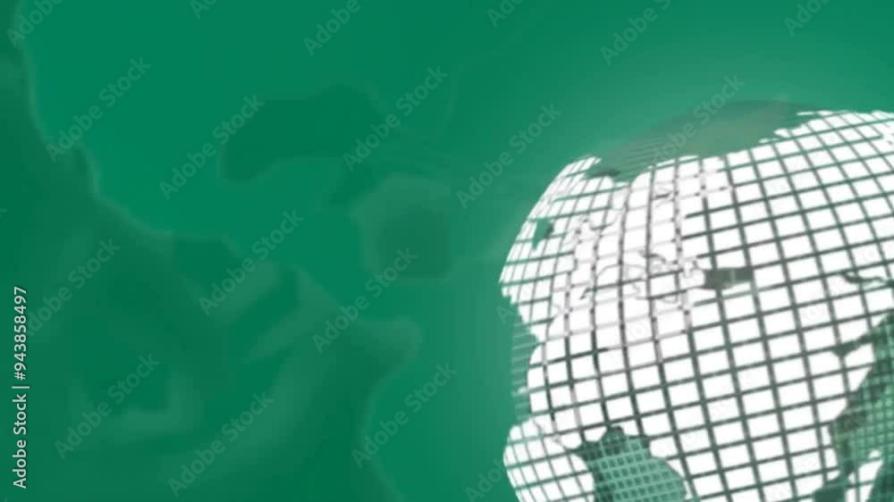 Poster rotating globe with grid pattern on green background