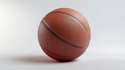 Obraz premium Photorealistic basketball centered on a white background, with light and shadow highlighting its textured surface.