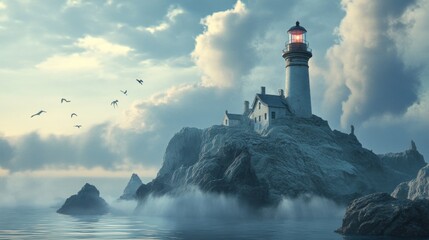 Fototapeta premium Lighthouse on a Misty Cliff