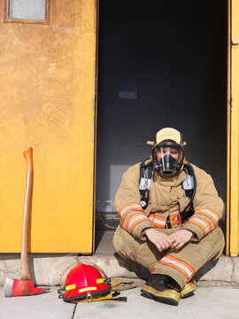 Firefighter Sitting in Doorway