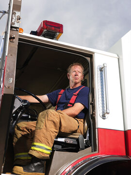 Firefighter in Fire Truck