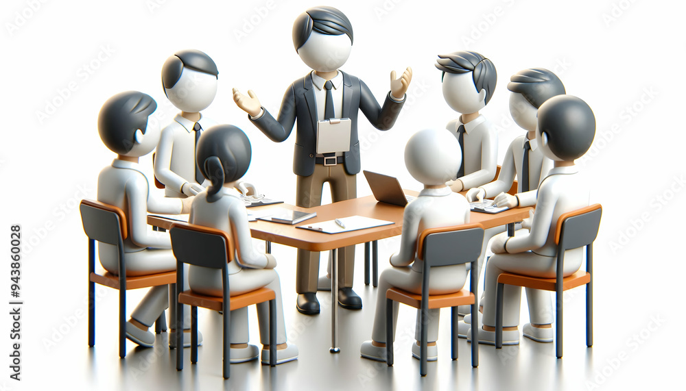 Aufkleber 3d team leader giving instructions during an informal brainstorming session concept as a candid mome