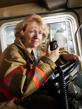 Firefighter in Fire Truck