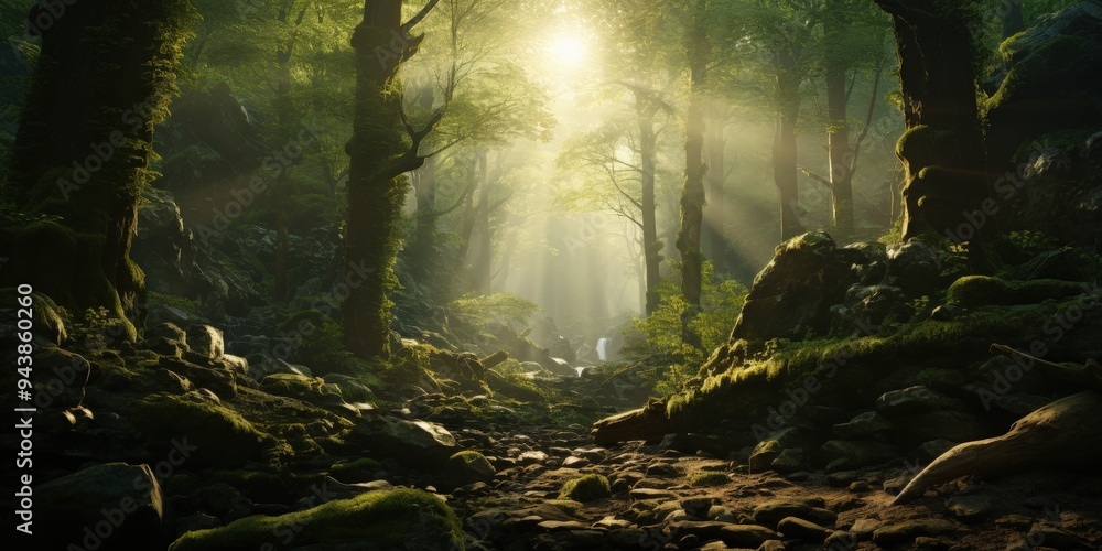 Poster Sunbeams Through the Forest