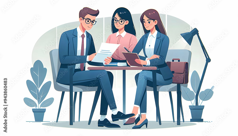 Aufkleber flat team manager reviewing reports with a colleague candid interaction concept as a candid shot of 