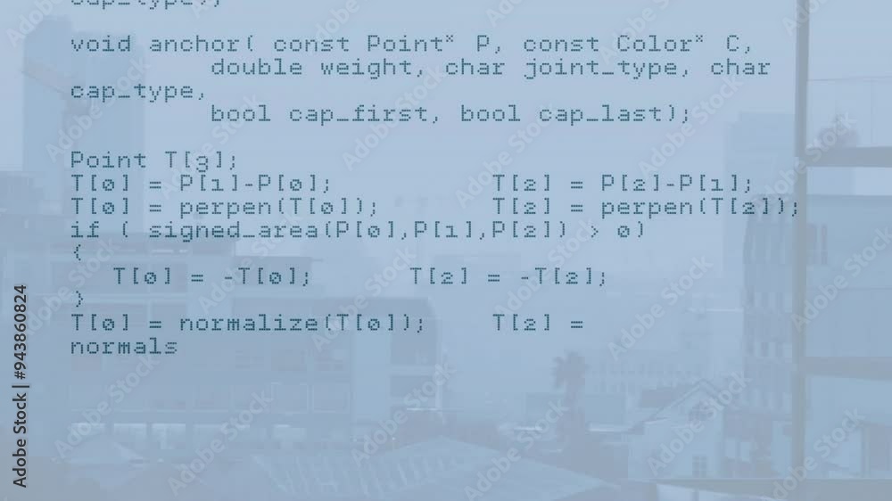 Poster Animating computer code over cityscape background