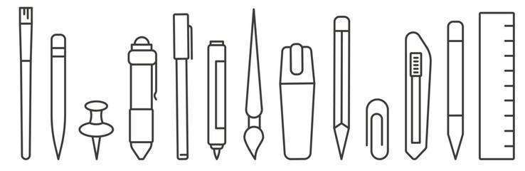 Waiting for school. Thin line school icons. School supplies icons. School education.