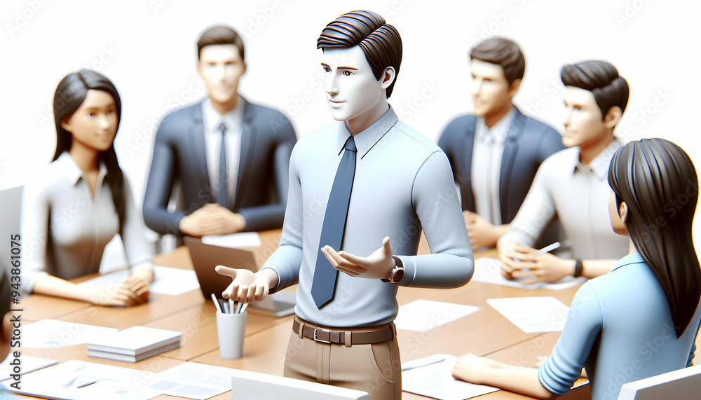 Aufkleber 3d candid moment of a manager addressing a team in a casual setting concept as a candid shot of a ma