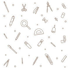 Collection of thin line school icons. School background. School education.