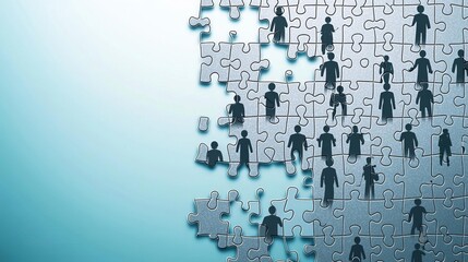 Human Resource Hiring Missing Employees Worker Labour shortages  A conceptual image of a large puzzle composed of human figures in grayscale