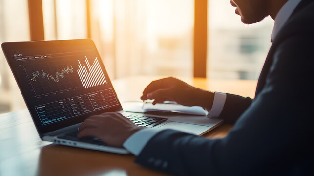 Businessman at desk concentrating on laptop showing daily deals and promotions, emphasizing the significance of digital marketing strategies in modern business environment
