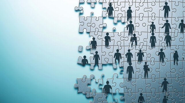 Human Resource Hiring Missing Employees Worker Labour shortages  A conceptual image of a large puzzle composed of human figures in grayscale