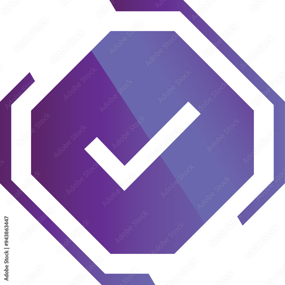 Poster white check mark is displayed inside a purple hexagon, symbolizing approval and validation