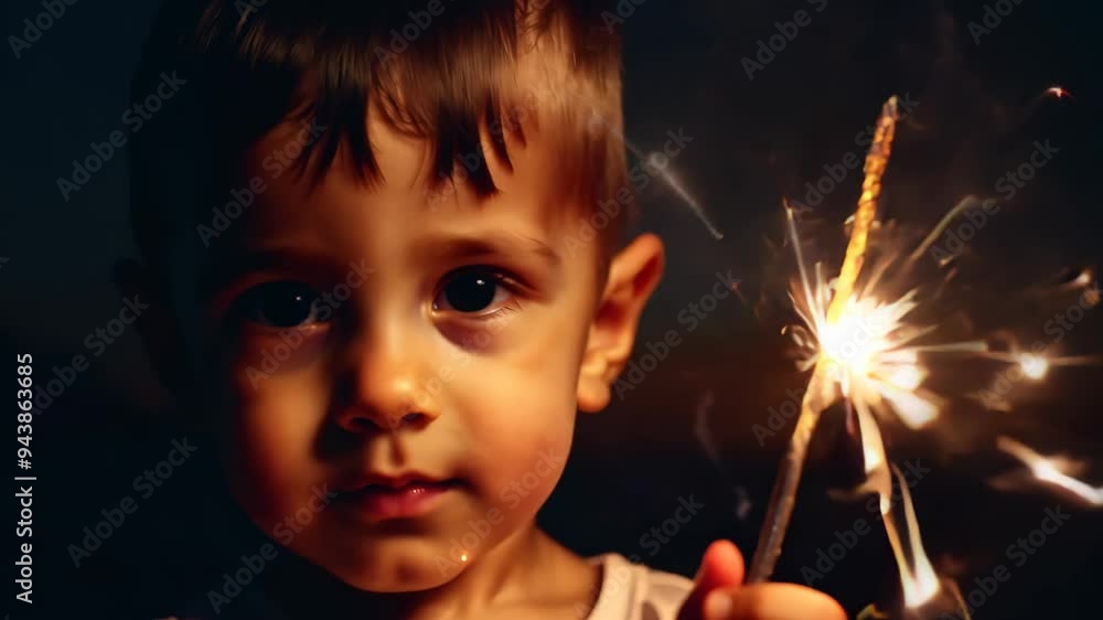 Aufkleber a child joyfully holds a sparkler in each hand, creating a mesmerizing display of light and sparks. 