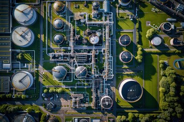 A large industrial plant with many tanks and pipes