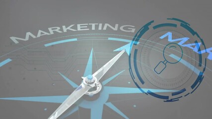 Marketing strategy animation showing compass pointing towards marketing direction - Powered by Adobe