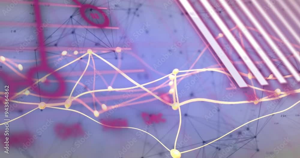 Aufkleber animating network connections and data processing over abstract background with graphs