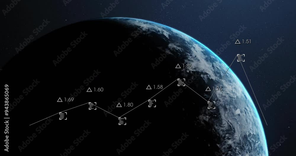 Poster Earth with data points and calculations animation over space background