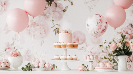 Baby shower or baby welcoming celebration at home, party decor and holiday decoration idea
