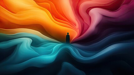 A mesmerizing silhouette surrounded by vibrant swirls of color, symbolizing the journey of self-discovery and creativity.