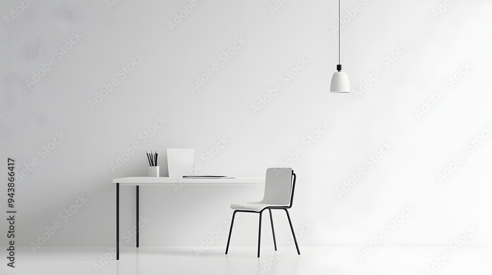 Poster minimalist clean and simple desk workspace with a single item placed on a plain surface providing am