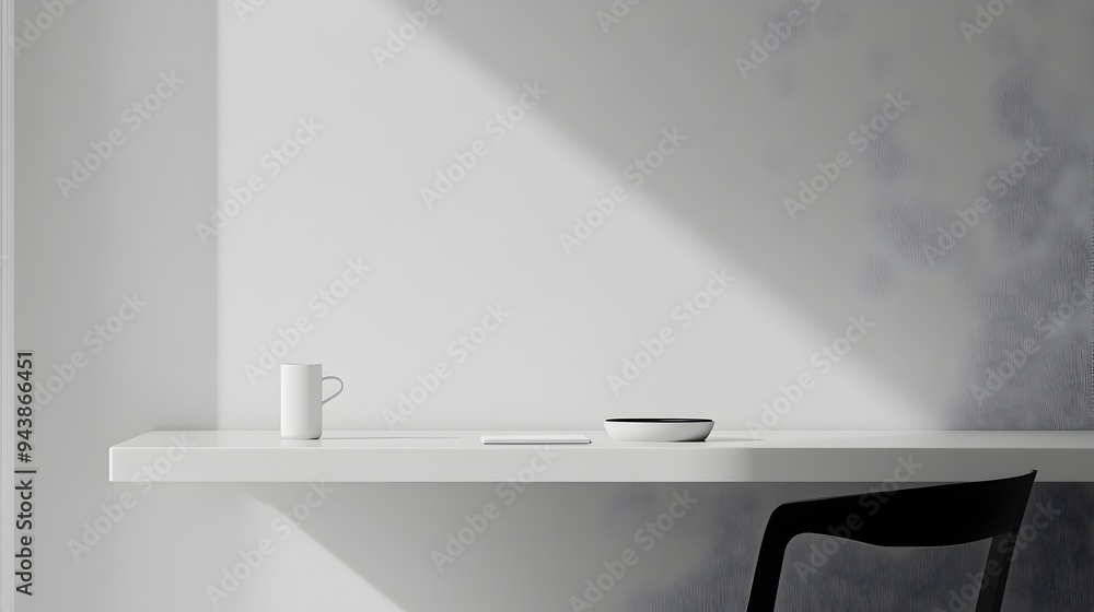 Poster a simple and elegant minimalist desk setup featuring a single item on a clean organized surface allo