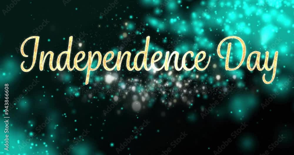 Poster independence day text animation with glowing particles on dark background