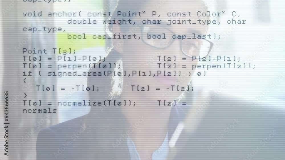 Poster programming code animation over business professional writing on transparent board