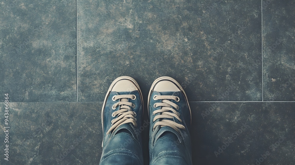 Poster a solitary pair of shoes resting on a clean minimalist floor creating a simple and elegant compositi