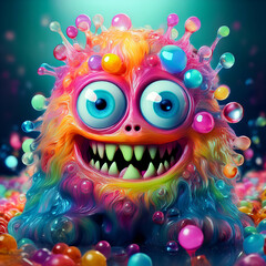 Fototapeta premium Colorful bubblegum monster with many eyes