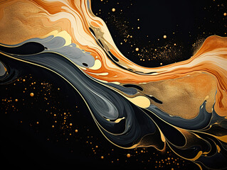 Gorgeous Abstract black and gold glitter texture background using oil and acrylic color blot