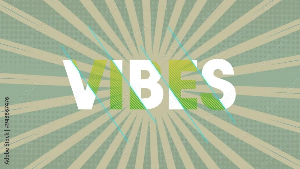 Poster vibes text animation over radial burst background with green and beige tones