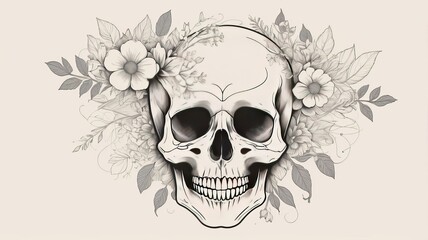 Fototapeta premium Totenkopfschädel Von Blumen Umgeben