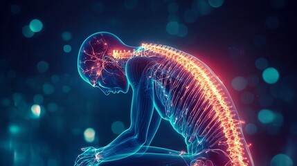 Fototapeta premium A digital illustration of a human figure showing the nervous system and spine, symbolizing health and anatomy.