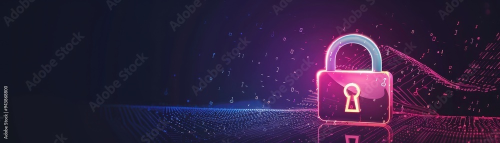 Aufkleber digital security concept with a glowing lock symbol on a futuristic background. ensuring data protec